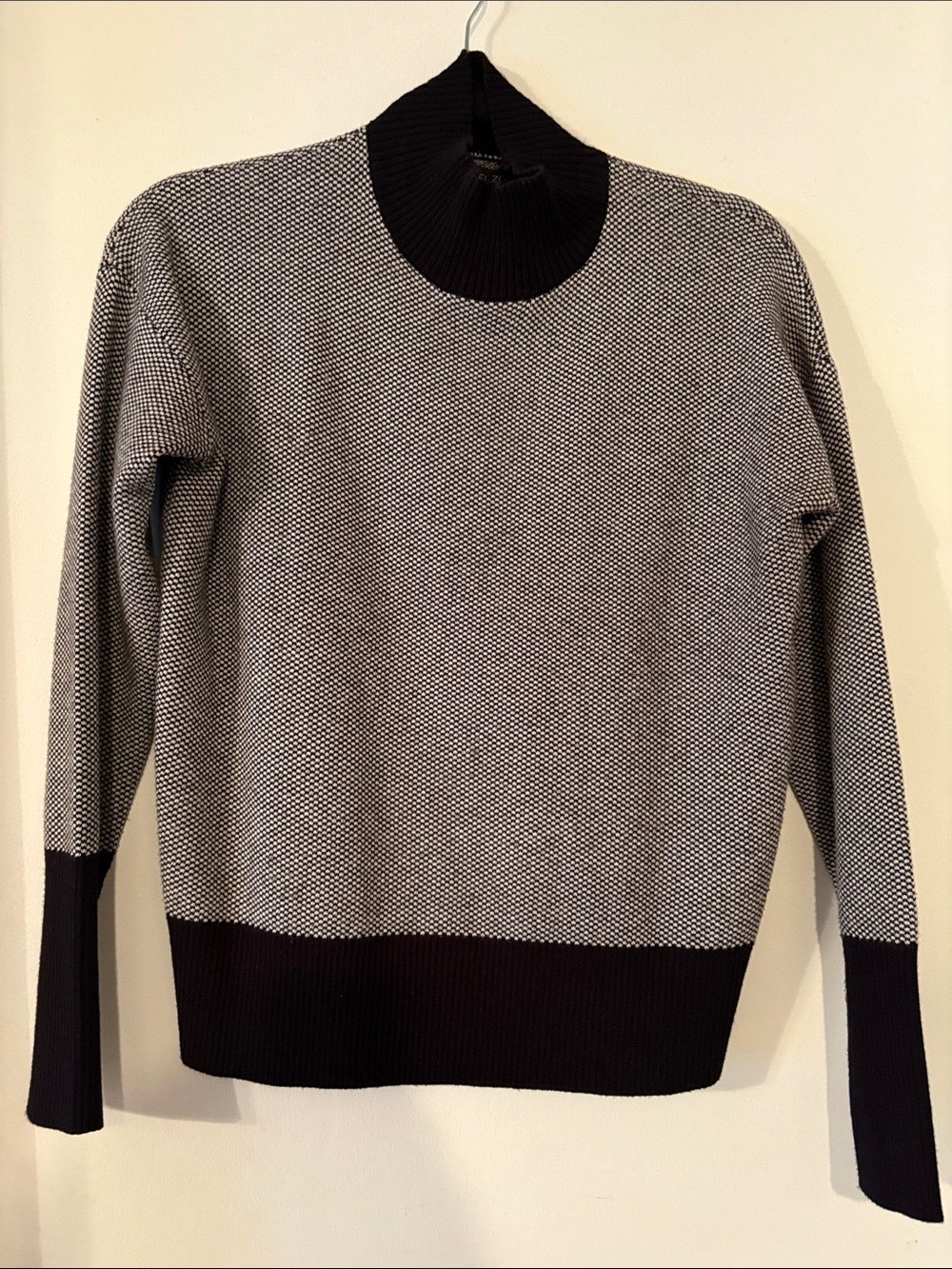 Rachel Zoe Black & White Mock Neck Knit Sweater